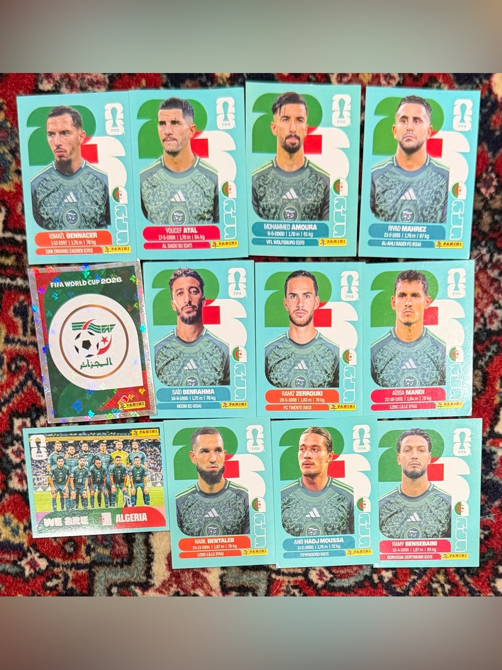 WORLD CUP 2026 PANINI STICKER. ARGELIA SOCCER TEAM.LOT OF 12 STICKERS.BRASIL Edi